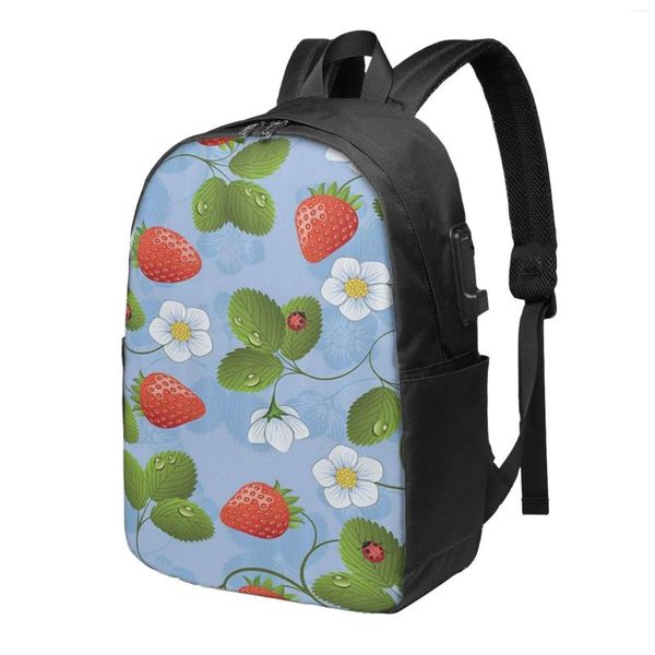 Mochila Fresas Margaritas Y Mariquitas Clásico Básico Lona Escuela Casual Mochila Oficina Para Hombres Mujeres