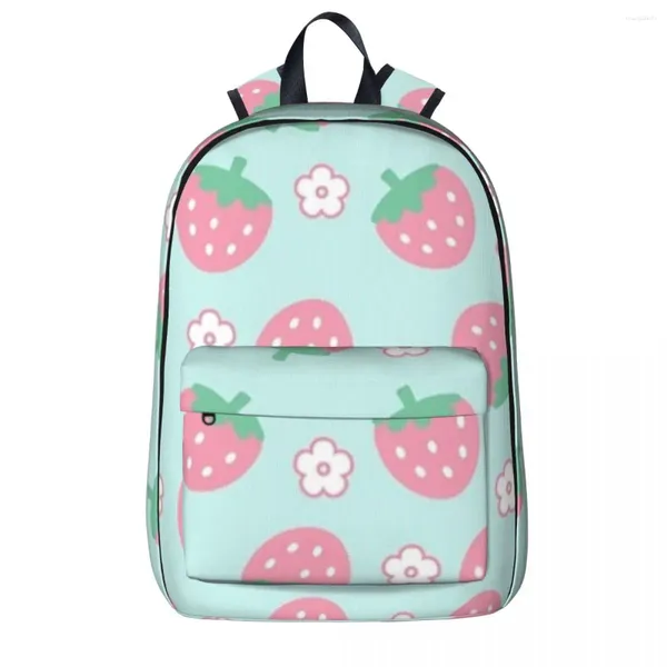 Mochila Fresas Flores Rosa Menta Kawaii Lindo Pastel Estética Mochilas Estudiante Mochila Escolar Hombro Portátil Mochila Viaje