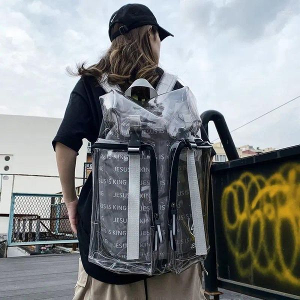 Mochila Street Style Unisex Transparente PVC Hip Hop Dpuble Mochilas Bolsas Transparentes Mujer Hombre Alta Capacidad Impermeable Viajes Hombros