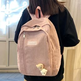 Rugzak streep corduroy vrouw portemonnee eenvoudige schooltas voor tienermeisjes vrouwelijke reist bagpack kawaii studentenboek rucksack