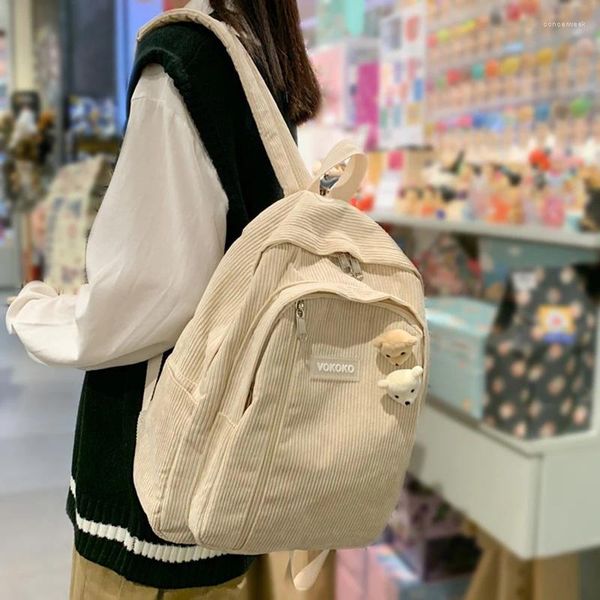 Sac à dos Stripe Migne Corchuroy Woman Schoolbag pour adolescentes garçons Luxury Harajuku Feme Fashion Sac étudiants Book Book Pack