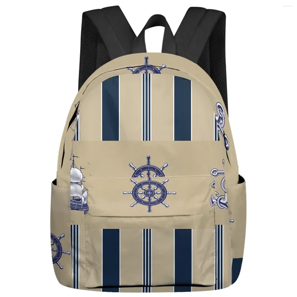 Sac à dos rayé bateau gouvernail ancre femmes homme sacs à dos étanche voyage école pour étudiant garçons filles sacs pour ordinateur portable Mochilas