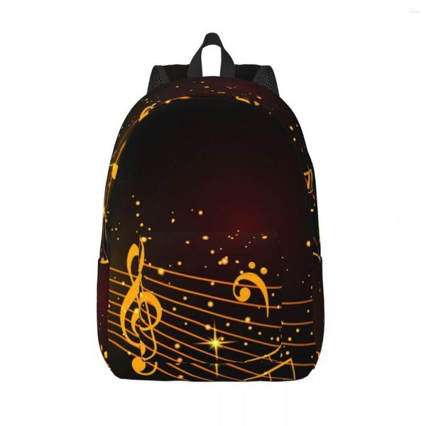 Sac à dos étudiant sac abstrait or notes de musique Parent-enfant léger Couple ordinateur portable