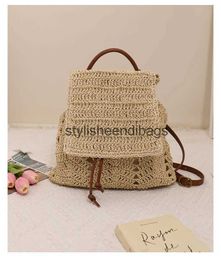 Style de sac à dos 2023 Nouvelles femmes Sac à dos en paille fait à la main Mini Sacs de voyage d'été Sac à dos de vacances décontracté 2 couleurs Drop ShippingH24219