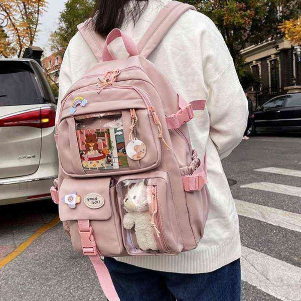 Sac à dos Style Bag2022 Femmes mignonnes imperméables multi-poches en nylon école pour étudiante fille fille kawaii ordinateur portable livre pack mochila 220723