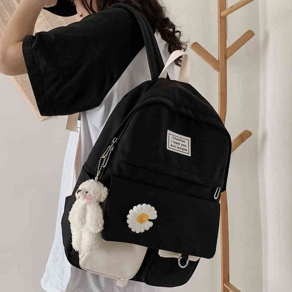 Mochila estilo bagcollege estudiante ladie linda mujer flor femenina harajuku libro escolar kawaii nylon chica moda moda 220723