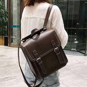 Backpack Style Bagvintage Female Pu Leather Bag Women Fashion School for Girl High Quality Leisure Shoulder Sac a Do 220723