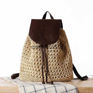 Sac à dos Style sacs à dos de paille décontractés pour femmes en osier tissé sac d'école adolescente filles raan été beac grands sacs à main dame sacs à dos 2022H2421