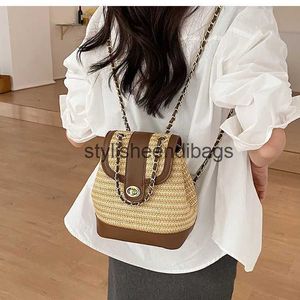 Diseñador de moda de estilo mochila PU and Straw Womens Cadera Casual Lock Bucket School Bag Travel Summer Beachh24217