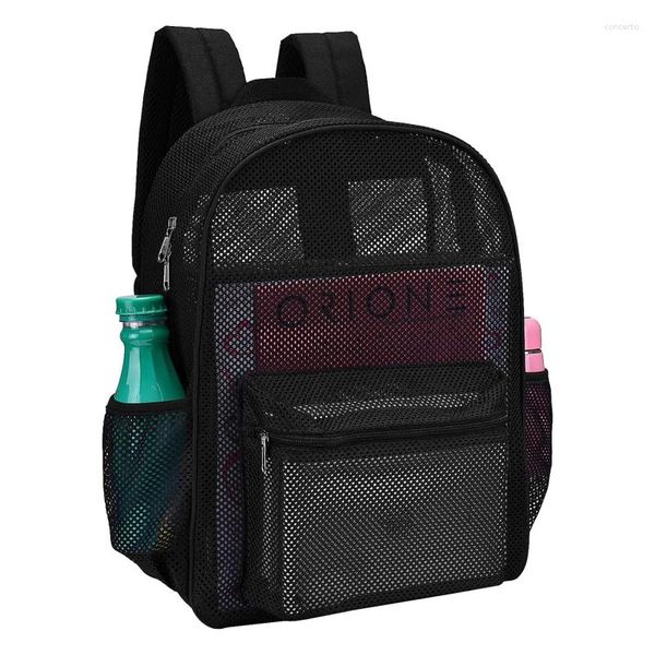 Mochila estilo moda mujer transparente malla resistente para niños y niñas mochila ligera viaje bolso de hombro negro