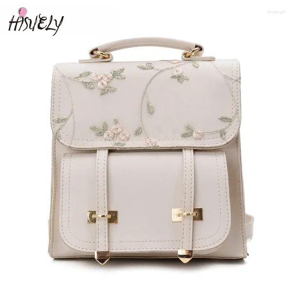 Sac à dos Higuely Fashion School Teenage Girls High Quality Leather Women Sac à bandoulière FLORAL BRODERY DESIGN RUCKSACK