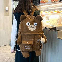 Sac à dos de style sac à dos japonais baisses d'ours en velours côtelé pour les femmes mignonnes sacs d'école multi-poches de grande capacité pour adolescentes fille d'école