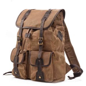 Rugzakstijl grote capaciteit reizen rugzak canvas splitsen gek paardenleer bergbekleding tas camping outdoor 220920