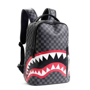 Rugzakstijl Herenrugzak Reishandtas Mode Lattice Rugzak Student Schooltas Grote capaciteit Shark Bag Street Man 221012 230731