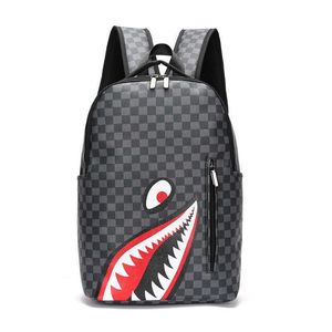 Sac à dos Style hommes sac à dos voyage sac à main mode treillis sac à dos étudiant cartable grande capacité requin sac Street Man 20140217