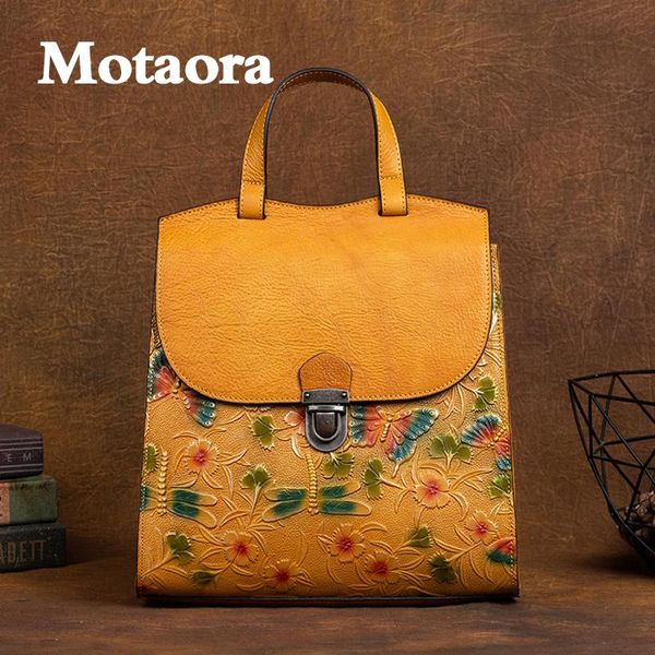 Mochila estilo MOTAORA 4 colores mujer cuero suave Retro piel de vaca bolso de hombro de mujer Casual viaje señoras mochilas para Ipad teléfono