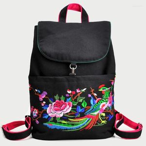 Sac à dos Style en vente chinoise ethnique fille sac à dos fleur brodée sac à école brodé mochila mignon sac à dos d'ordinateur portable vintage noir