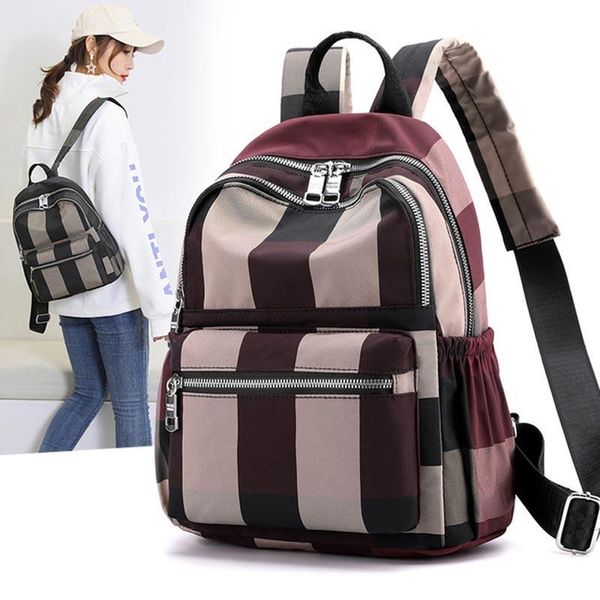 Sac à dos Style Plaid femme sac 2021 Vintage doux décontracté fermeture éclair voyage Bolso Mujer Nylon grande capacité étudiant école