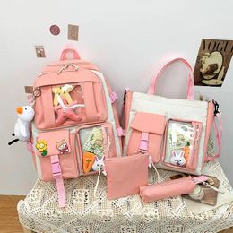 Backpack Style Preppy 4PCS / Set Canvas Backpacks Women School Sac pour Teenage Girl Bookbag Sactual Student Rucksack