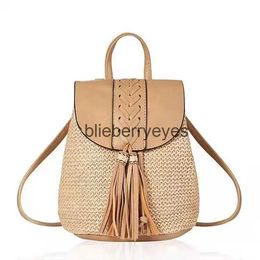 Zaino Stile Primavera ed estate nuovo stile zaino da donna in paglia intrecciata semplice borsa a tracolla con secchiello da spiaggiablieberryeyes