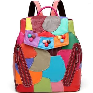 Sac à dos Style Femme Femme Généralités en cuir Sac à dos Femme Patchwork Shopper Sacs Sacs à main de grande capacité pour les dames décontractées