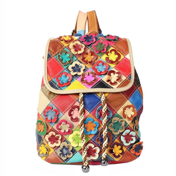 Bolso estilo mochila para mujer Lingge Contrast Leather Headlayer Flor de piel de vaca Edición coreana Academic 230619