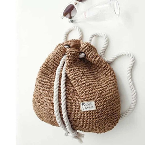 Mochila de verano para mujer, mochila de paja, bolso de playa hecho a mano, mochila con cordón, bolso de hombro heted, bolso de viaje J230517