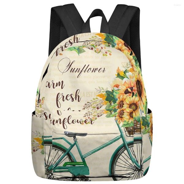 Mochila Girasol Bicicleta Granja Flores Gran Capacidad Librero Mochilas De Viaje Mochila Escolar Para Adolescentes Mujeres Bolsas Para Portátiles Mochila