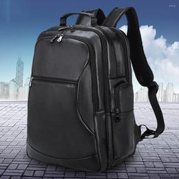 Sac à dos en cuir de vache épais pour hommes, sac à dos d'ordinateur portable 17 pouces, sac de voyage d'affaires, grande capacité