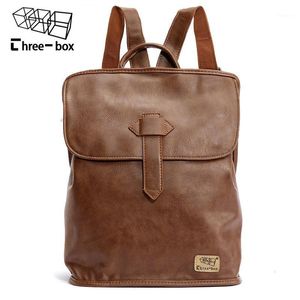 Rugzak met drie doos merk Casual Men Bag Leather School Laptop Daypacks Hoogwaardige Vintage Travel Male Rugzak Mochila1