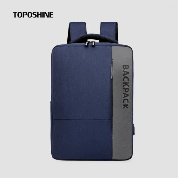 Backpack Toposhine 2024 Patchwork Mens Backpacks USB Charges Homme Business Travel Rucksack pour les sacs d'ordinateur portable de 15,6 pouces