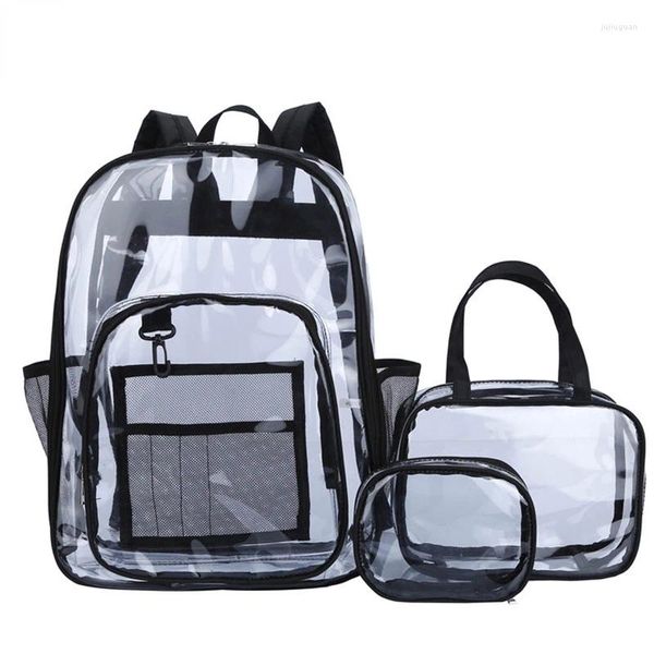 Mochila transparente PVC conjunto bolsa impermeable unisex gran capacidad sólido claro pareja moda bagback diseñador