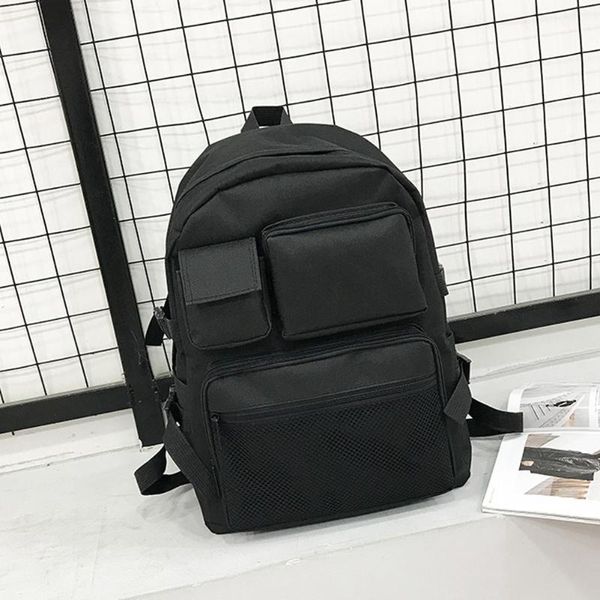 Mochila Equipaje de viaje Cremallera de moda sólida Libro de gran capacidad Hombres Mujeres Estudiante Correa ajustable Laptop Malla Almacenamiento informal