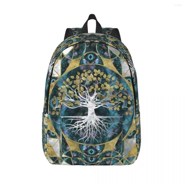 Sac à dos arbre de vie en marbre et en or toile de voyage pour les femmes scolaristes pour l'ordinateur portable Vikings Yggdrasil College étudiant des sacs de jeu d'étudiant