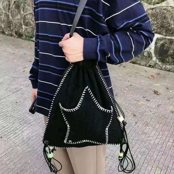 Sac à dos tendance, Design assorti avec tout, Niche étoile noire, sac à bandoulière avec cordon de serrage, Cool et belle école pour étudiants