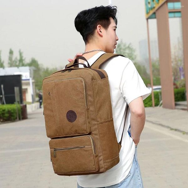 Mochila tendencia lienzo masculino gran capacidad 45l estilo de diseño de aceite de estilo antiguo campus femenino senderismo