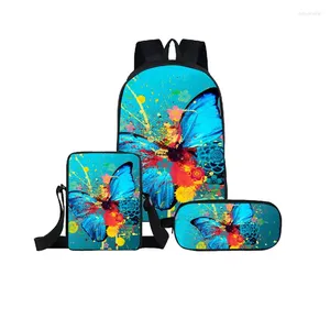 Sac à dos branché à la mode classique papillon 3D Print 3pcs / élèves de pupil sacs d'alcool