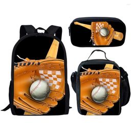 Sac à dos à la mode créatif basket-ball Football Baseball impression 3D 3 pièces/ensemble élève sacs d'école sac à dos pour ordinateur portable sac à déjeuner porte-crayon