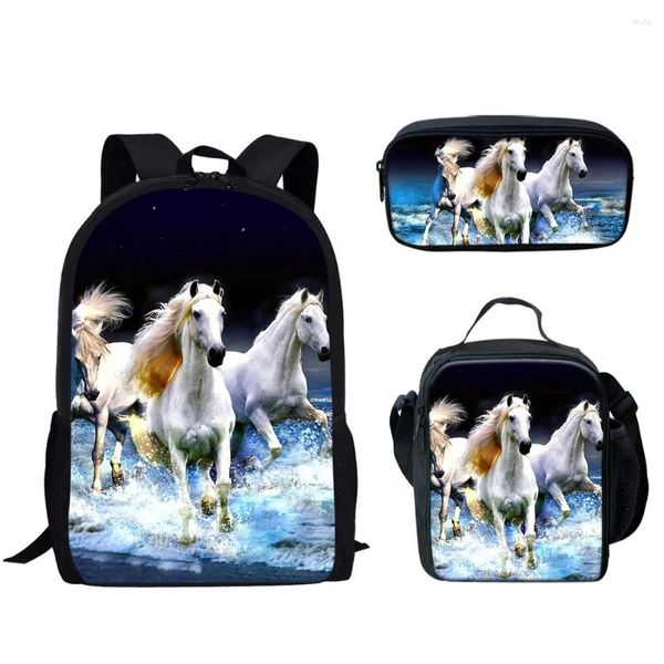 Mochila de mochila Trendy Creative Funny Black White Horse 3d Print 3pcs/Set Pupil School Bols