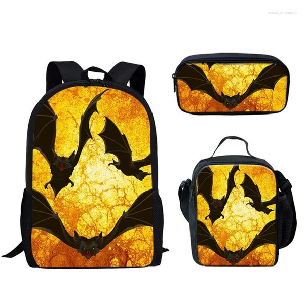 Sac à dos tendance créatif drôle Halloween chauve-souris coquine impression 3D 3 pièces/ensemble sacs d'école pour élèves sac à dos pour ordinateur portable sac à déjeuner trousse à crayons