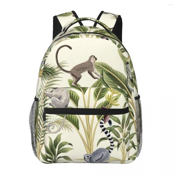 Mochila mochila vintage paisaje botánico mono lémur mujer gran capacidad bolsa de viaje al aire libre casual