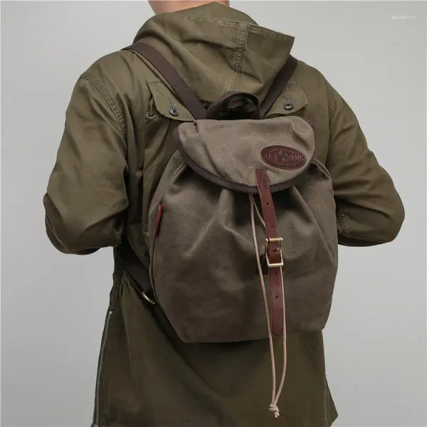 Mochila Unisex para hombre, mochila de viaje para ordenador portátil, bolsos Vintage, mochila de lona de cuero, Mochilas con cordón, bolsa de senderismo, Mochilas