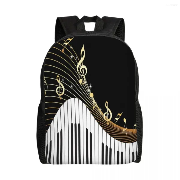 Mochila unisex hombro casual senderismo piano notas musicales escuela bolsa viaje portátil mochila