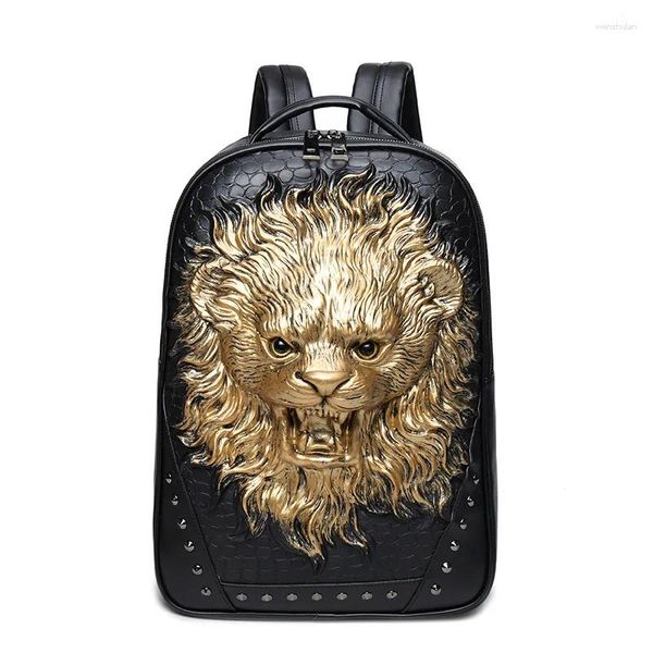 Sac à dos unisexe en cuir épais en cuir 3d Lion d'épaule Sacs d'école pour adolescents filles garçons voyage imperméables hommes femmes à paquet