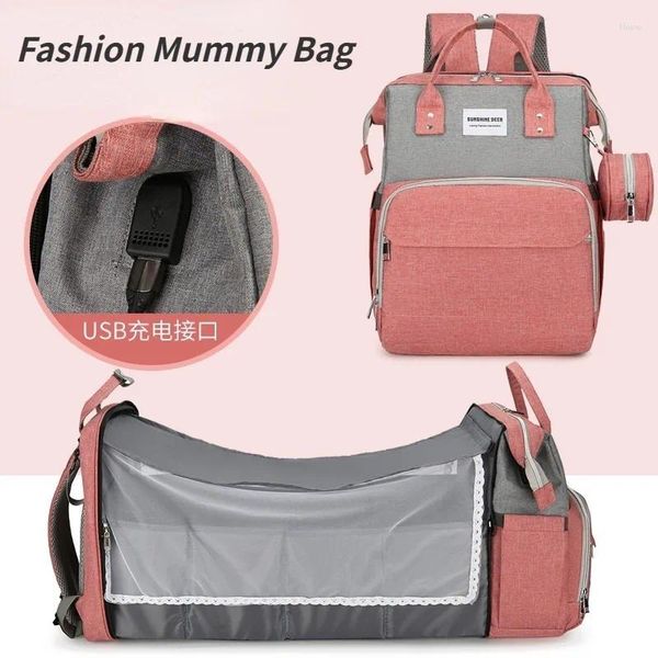 Mochila Cuna mejorada Bolso ligero Bolso de hombro de mamá multifuncional de gran capacidad para el cuidado del bebé Moda Casual Mujer