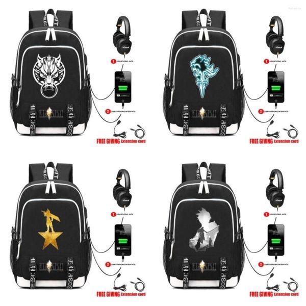 Mochila Interfaz de carga USB Lona Hombro Mochilas escolares Pocketbook Viaje Laptop Juego Final Fantasy 8 Style