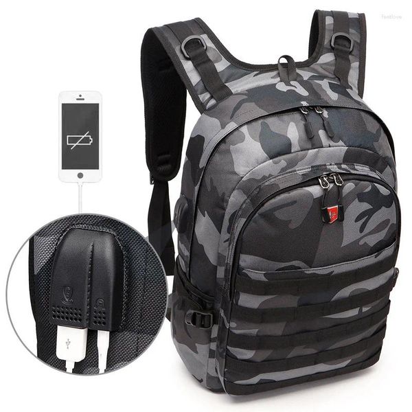 Sac à dos avec chargeur USB pour hommes, pochette d'ordinateur 15.6 pouces, sacs d'école multifonctionnels niveau 3, sac de voyage Oxford Mochila