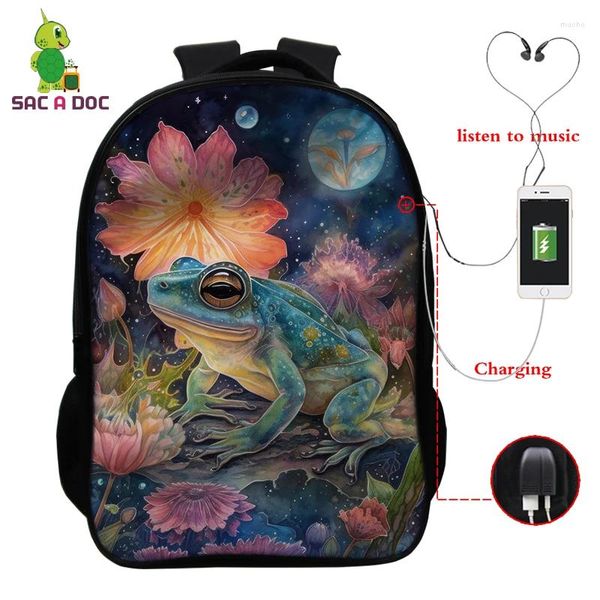 Sac à dos USB Charging Rucksack Aquarement Watercolor FoG Femmes 3d Animal Sac Harajuku APHERIEUR APHAPIER APLAIS