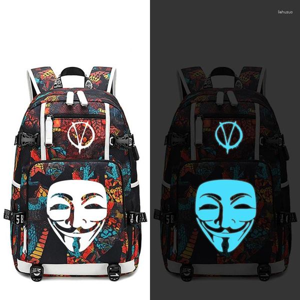 Sac à dos v pour vendetta usb porteur de sac à dos de sac à dos serpent modéré adolescent des sacs d'étudiants