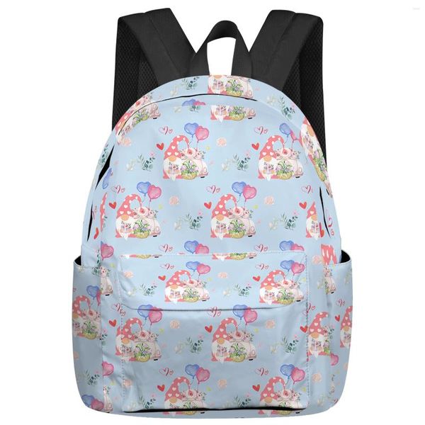 Mochila Día de San Valentín Globo Flor Enano Corazón Estudiante Bolsas escolares Portátil Personalizado para hombres Mujeres Viaje Mochila